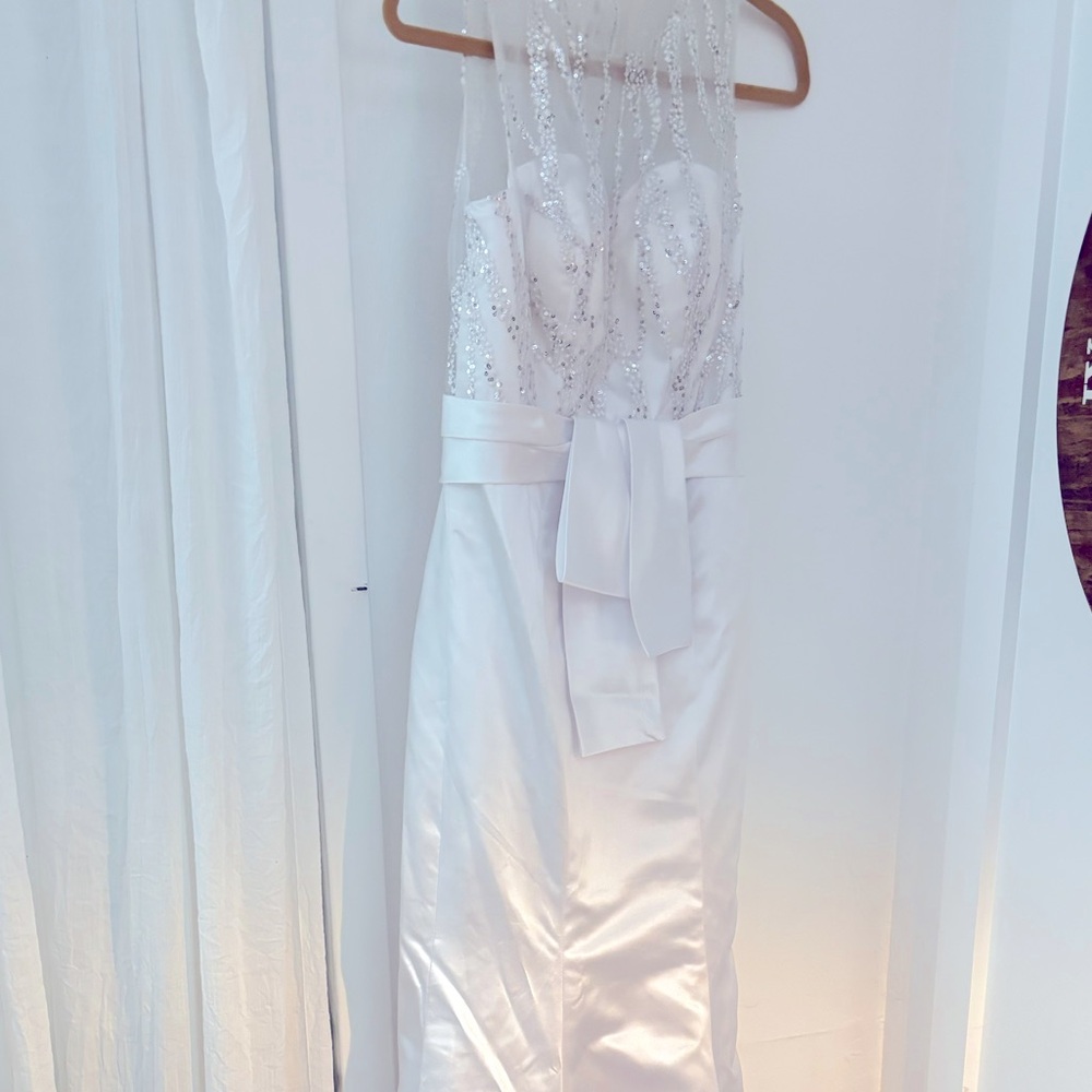 formal beaded white wedding dress satin
